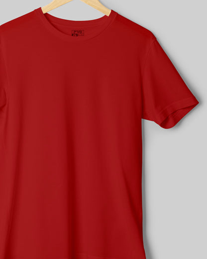 FVO Men's Red Basic Round Neck Cotton T-shirt.