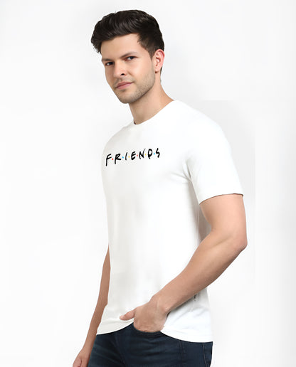 FVO Printed half sleeve round neck cotton Friends WHITE t-shirt.