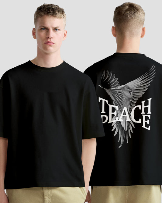 teach peace black cotton oversized tshirt.