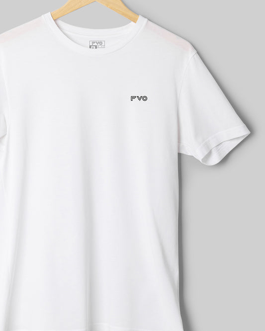 FVO Men's Logo Printed Round Neck Cotton White T-shirt.