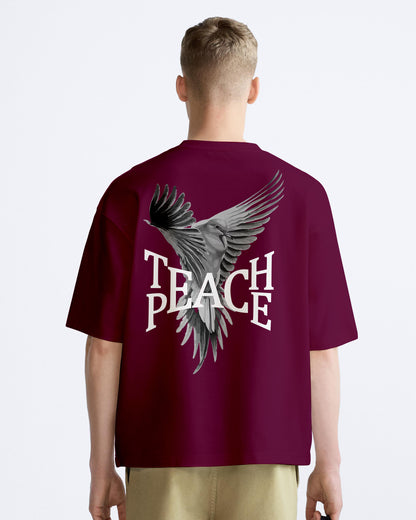 teach peace maroon cotton oversized tshirt.