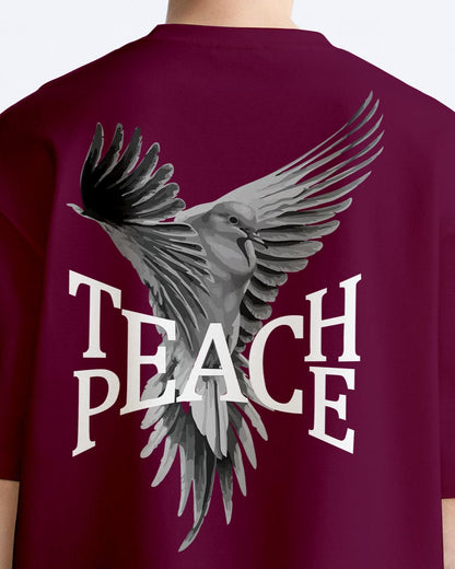 teach peace maroon cotton oversized tshirt.