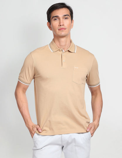 FVO Men's Polo Tshirt Single Pockety  Polo  Neck Cotton Sinker CREAM T-shirt.