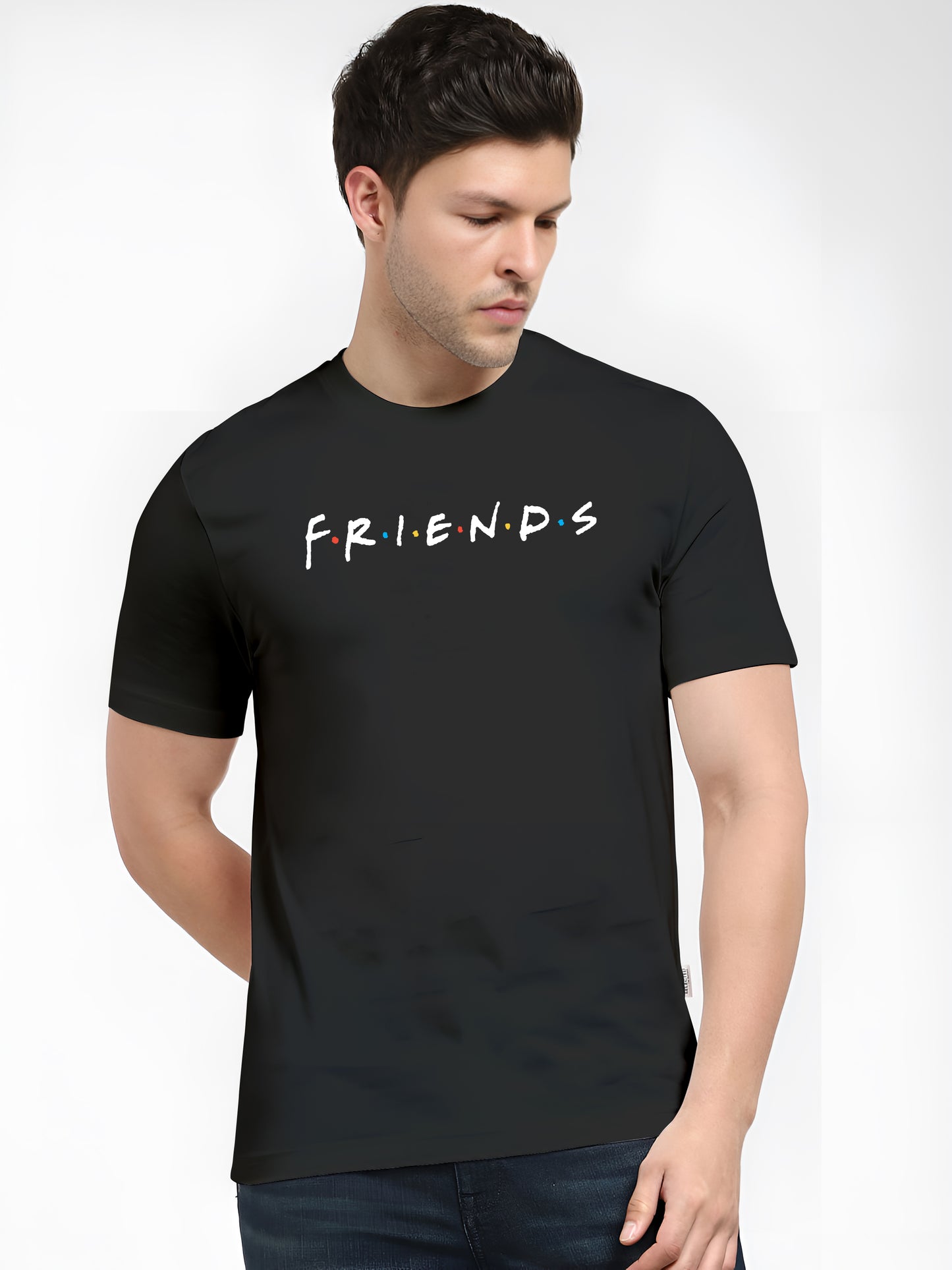 FVO Printed half sleeve round neck cotton Friends Black t-shirt.