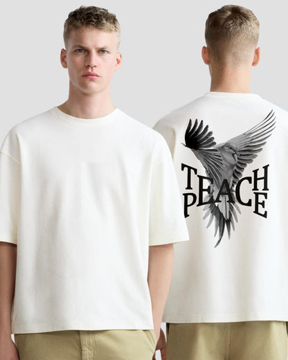 teach peace white cotton oversized tshirt.