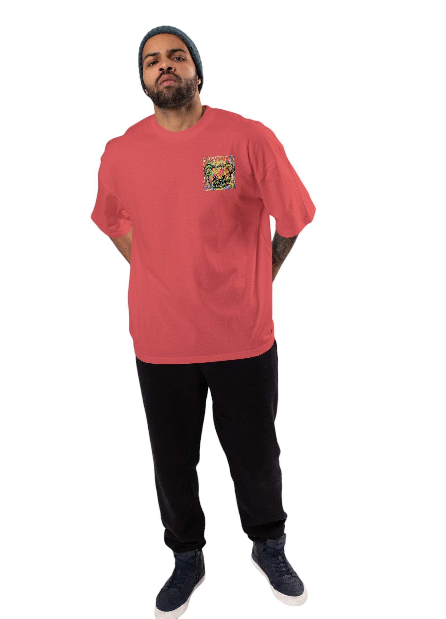 men's cotton oversize tshirt with back front print design.