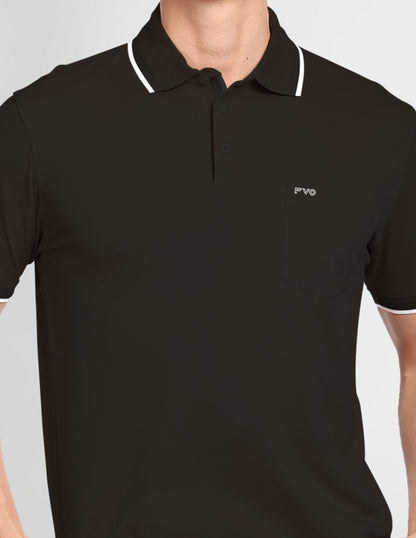 FVO Men's Polo Tshirt Single Pockety Polo Neck Cotton Sinker BLACK T-shirt.