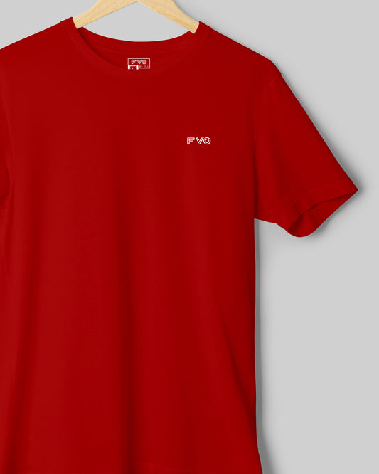 FVO Men's Logo Printed Round Neck Cotton Red T-shirt.