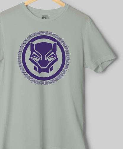 FVO Printed half sleeve round neck cotton Outer Black Panther Logo Grey t-shirt.