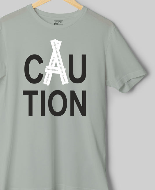 FVO Printed half sleeve round neck cotton Caution Grey t-shirt.