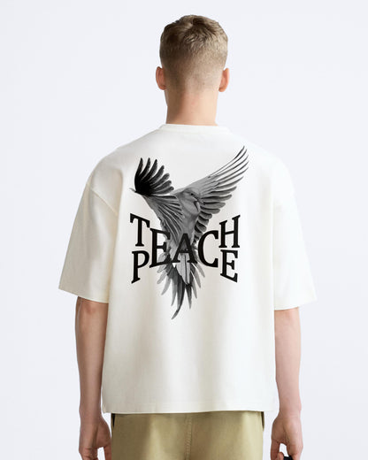 teach peace white cotton oversized tshirt.