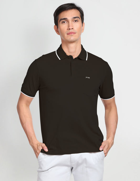 FVO Men's Polo Tshirt Single Pockety Polo Neck Cotton Sinker BLACK T-shirt.