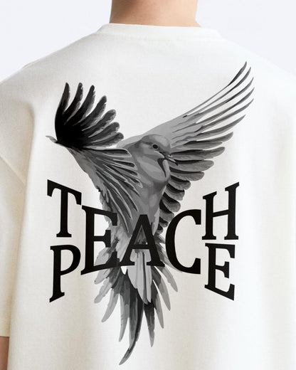 teach peace white cotton oversized tshirt.