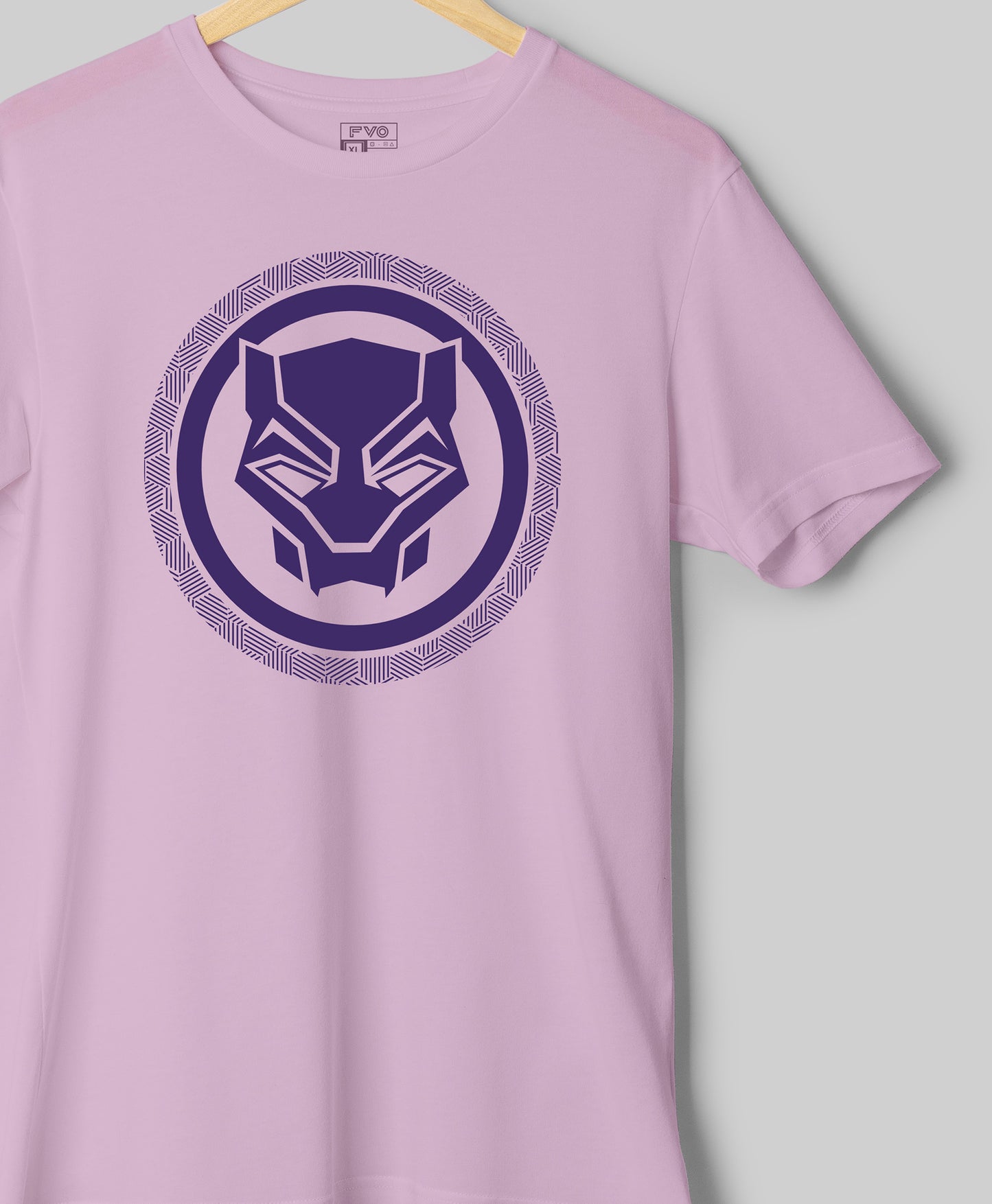 FVO Printed half sleeve round neck cotton Outer Black Panther Logo Purple t-shirt.