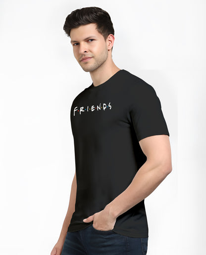 FVO Printed half sleeve round neck cotton Friends Black t-shirt.