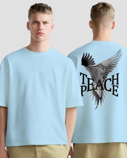 teach peace sky blue cotton oversized tshirt.