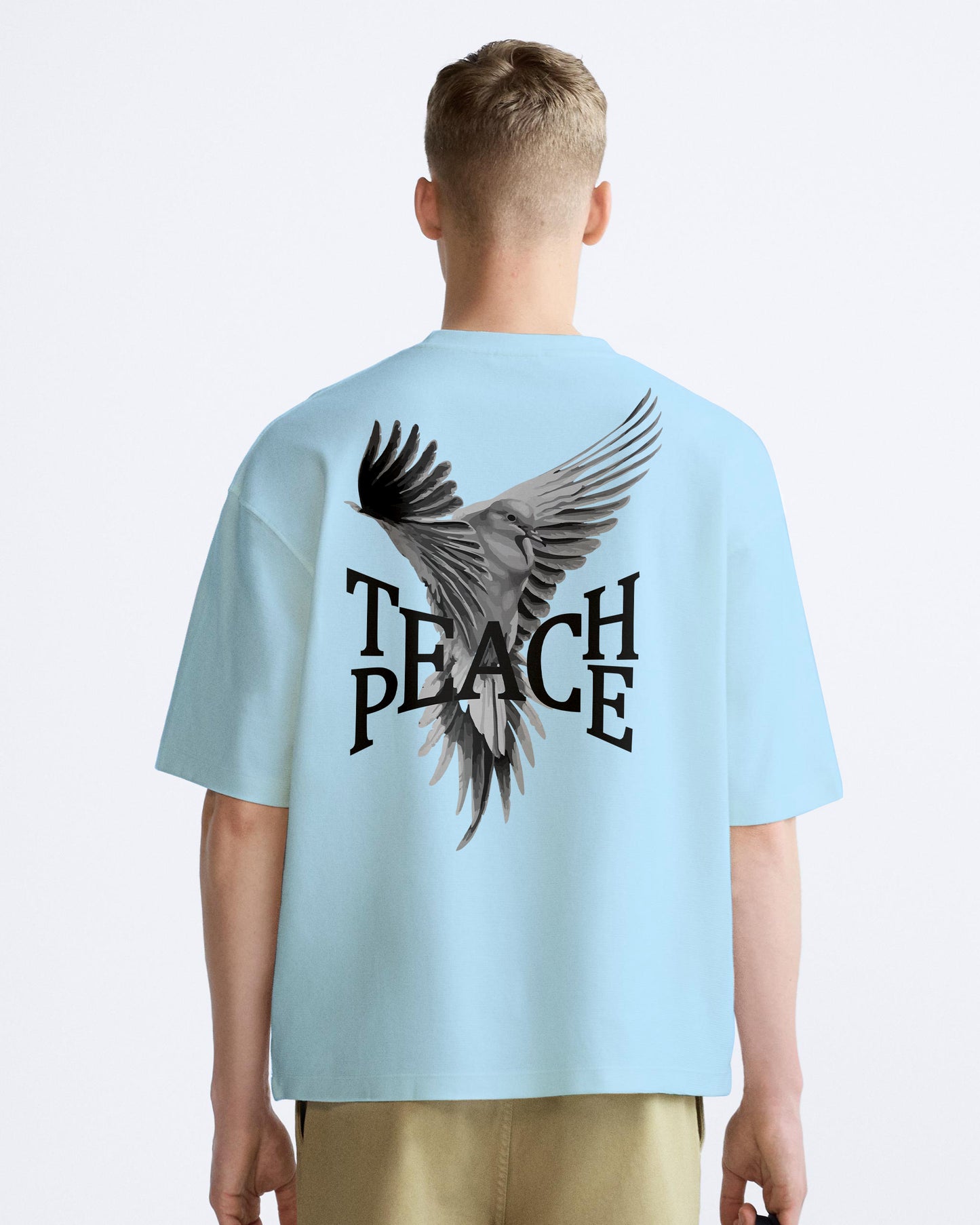 teach peace sky blue cotton oversized tshirt.