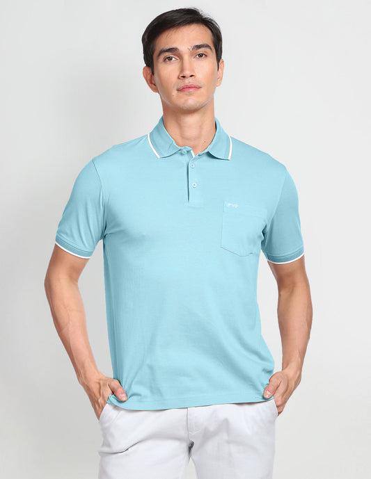 FVO Men's Polo Tshirt Single Pockety Polo Neck Cotton Sinker SKY T-shirt.