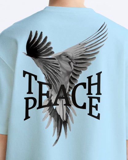 teach peace sky blue cotton oversized tshirt.