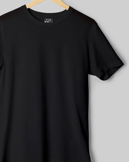 FVO Men's Black Basic Round Neck Cotton T-shirt.