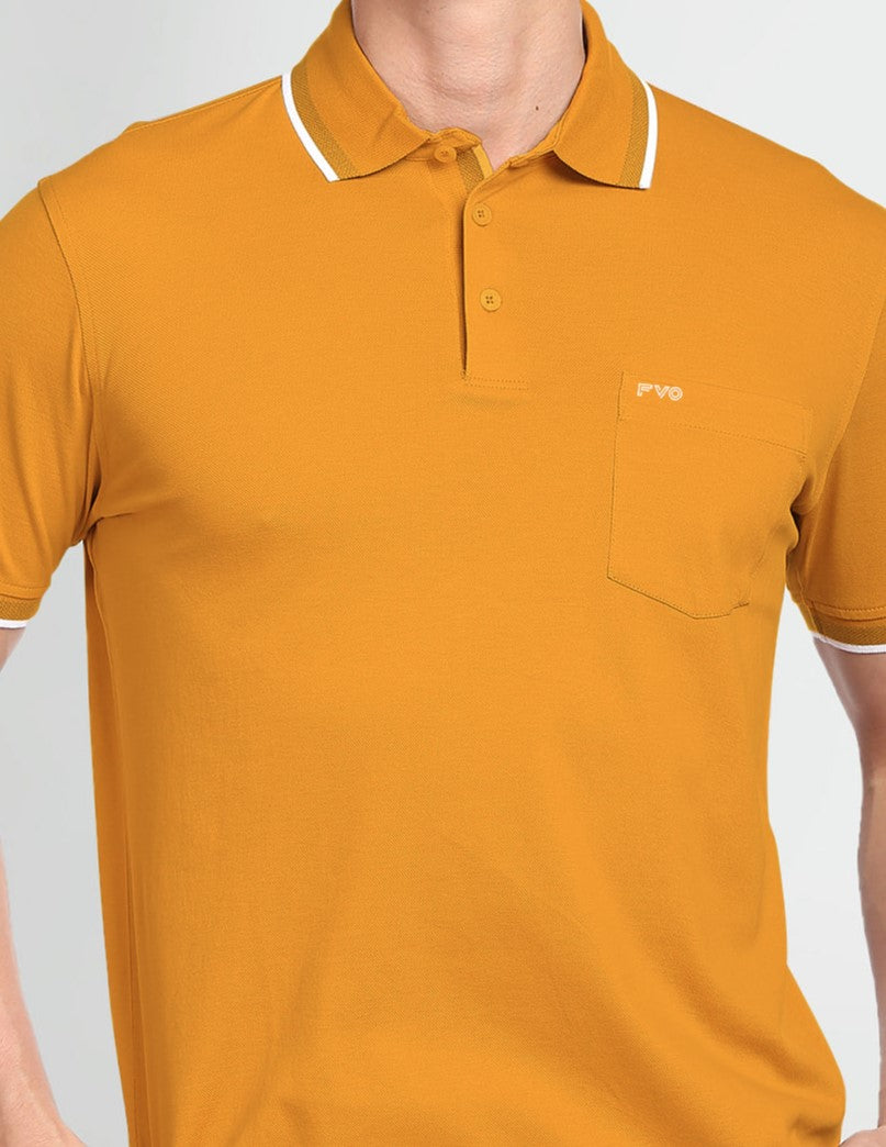 FVO Men's Polo Tshirt Single Pockety Polo Neck Cotton Sinker MUSTARD T-shirt.