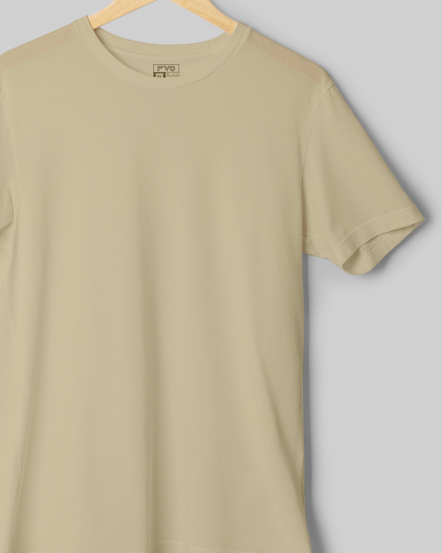 FVO Men's Beige Basic Round Neck Cotton T-shirt.