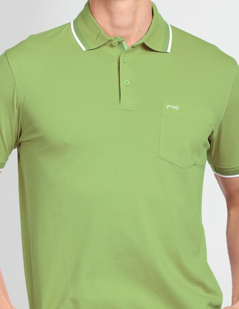 FVO Men's Polo Tshirt Single Pockety Polo Neck Cotton Sinker GREEN T-shirt.