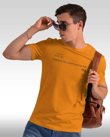 FVO Printed half sleeve round neck cotton MUSTARD tshirt.