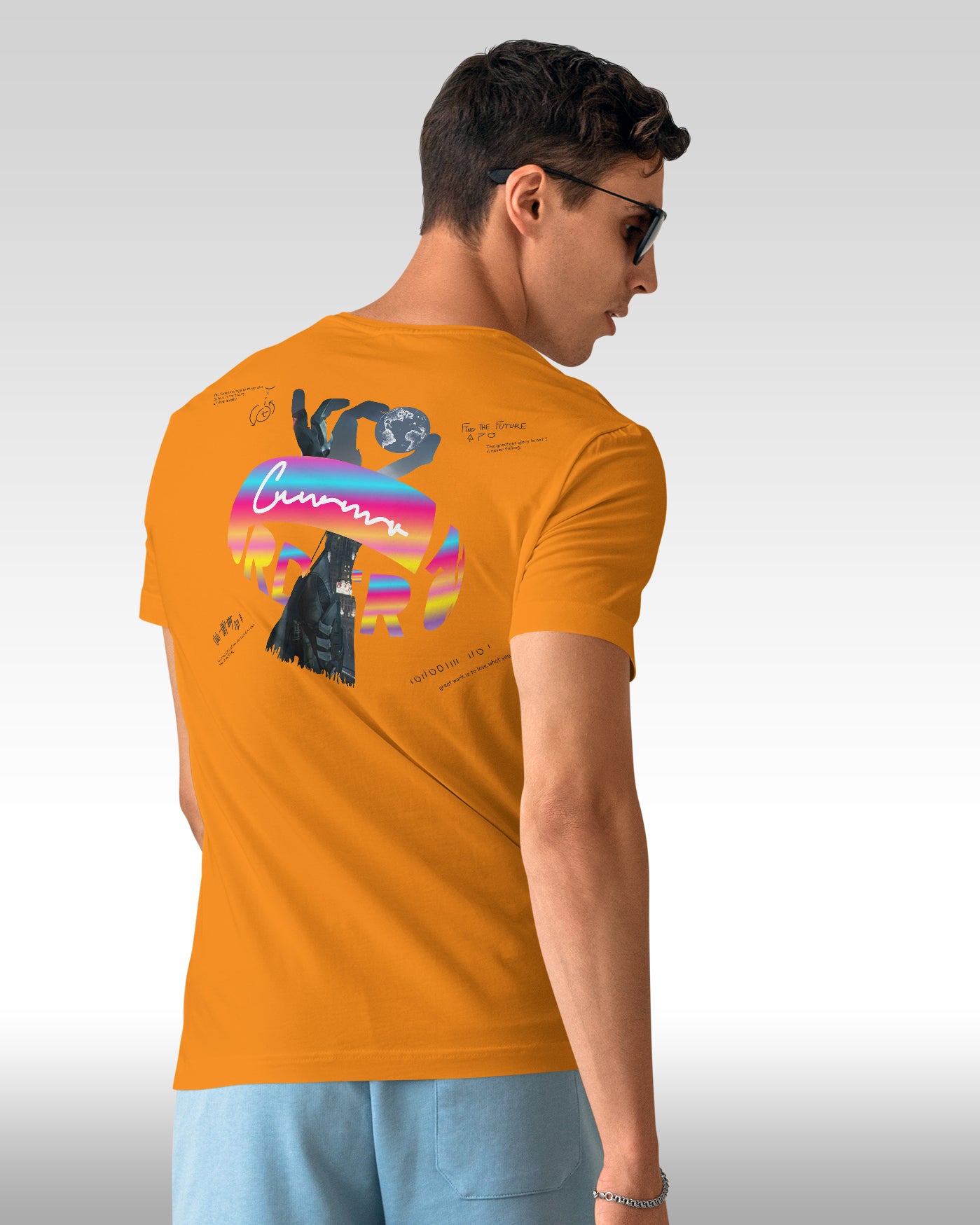 FVO Printed half sleeve round neck cotton MUSTARD tshirt.