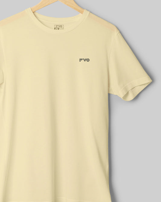 FVO Men's Logo Printed Round Neck Cotton Cream T-shirt.