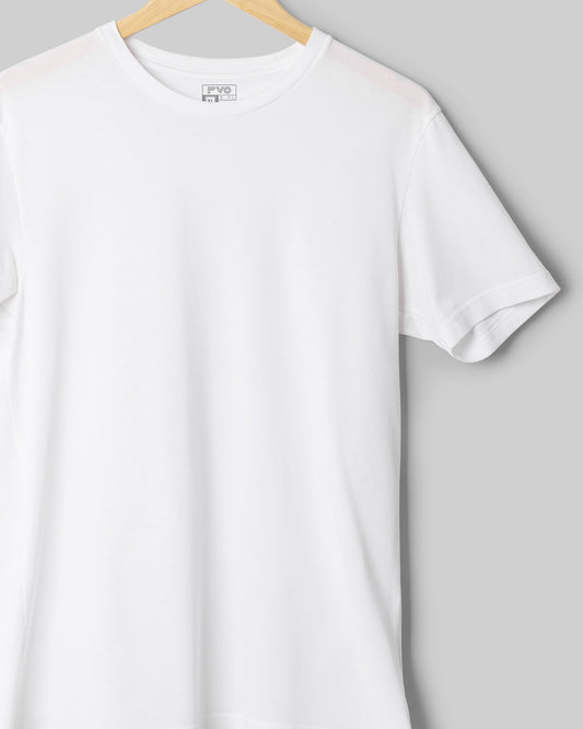 FVO Men's White Basic Round Neck Cotton T-shirt.