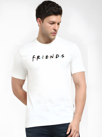 FVO Printed half sleeve round neck cotton Friends WHITE t-shirt.