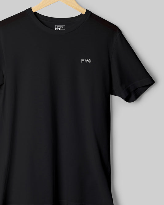 FVO Men's Logo Printed Round Neck Cotton Black T-shirt.