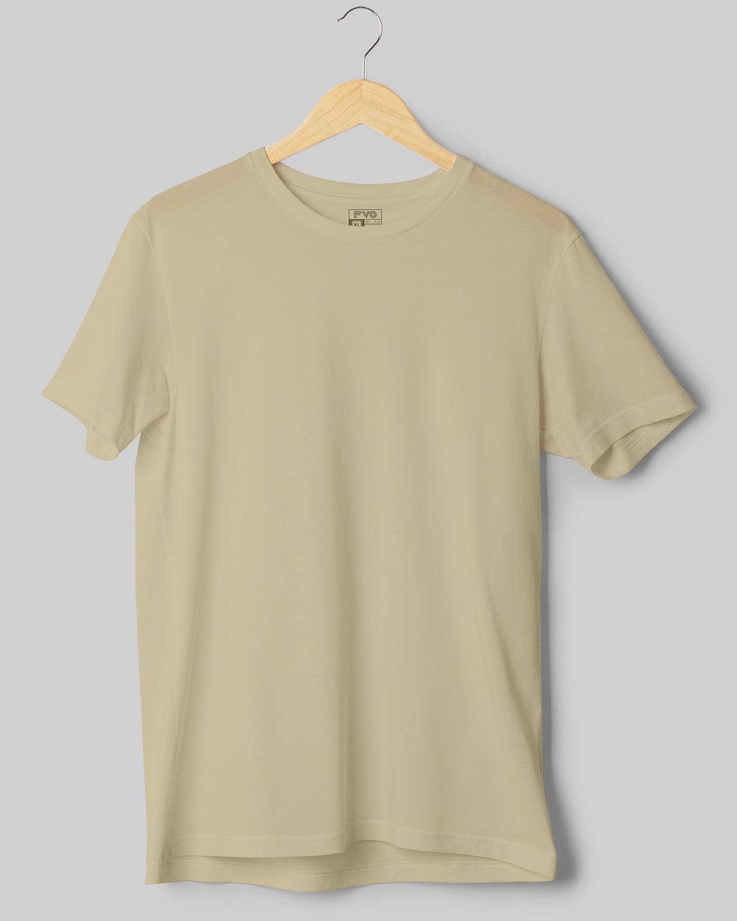 FVO Men's Beige Basic Round Neck Cotton T-shirt.