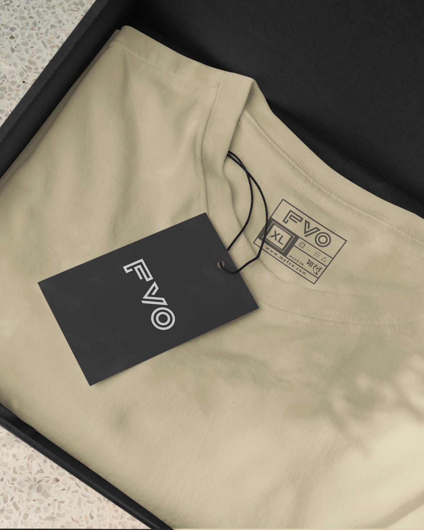 FVO Men's Beige Basic Round Neck Cotton T-shirt.