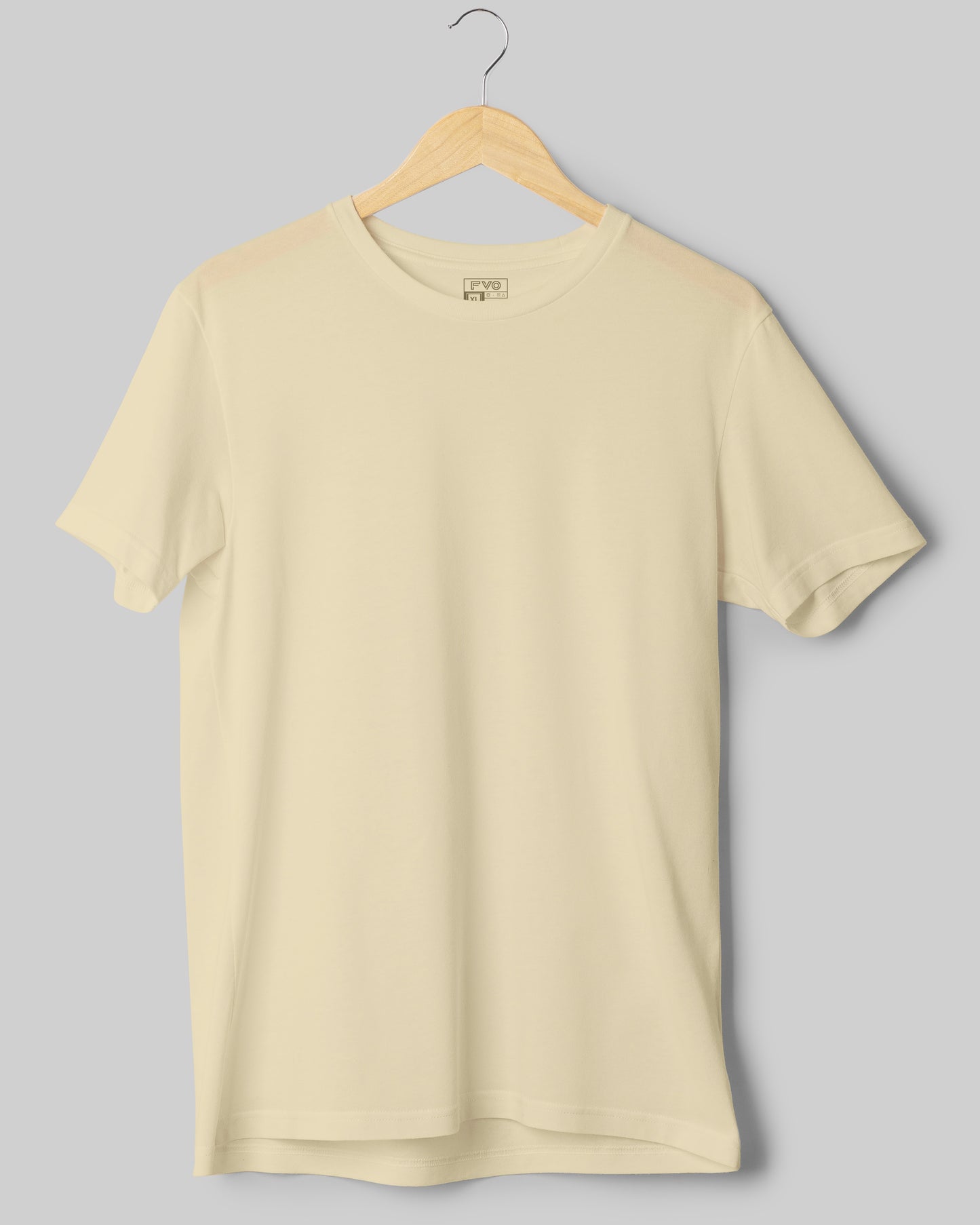 FVO Men's Cream Basic Round Neck Cotton T-shirt.