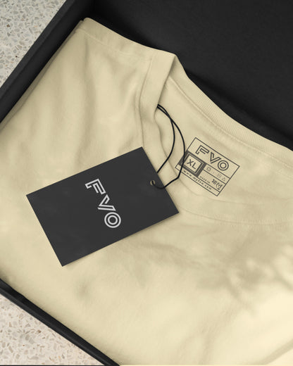 FVO Men's Cream Basic Round Neck Cotton T-shirt.