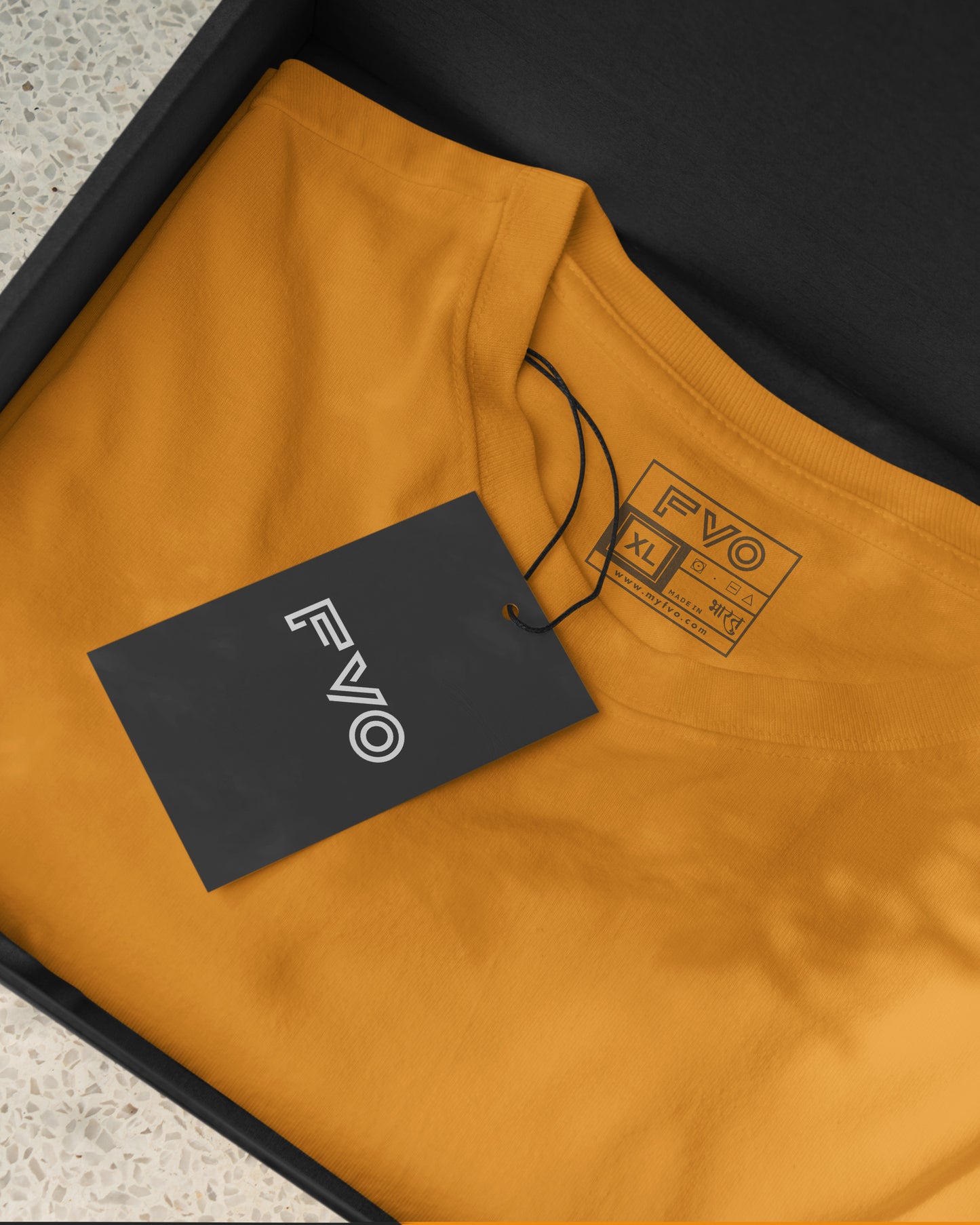 FVO Men's Mustard Basic Round Neck Cotton T-shirt.