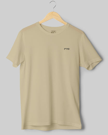 FVO Men's Logo Printed Round Neck Cotton Biege T-shirt.