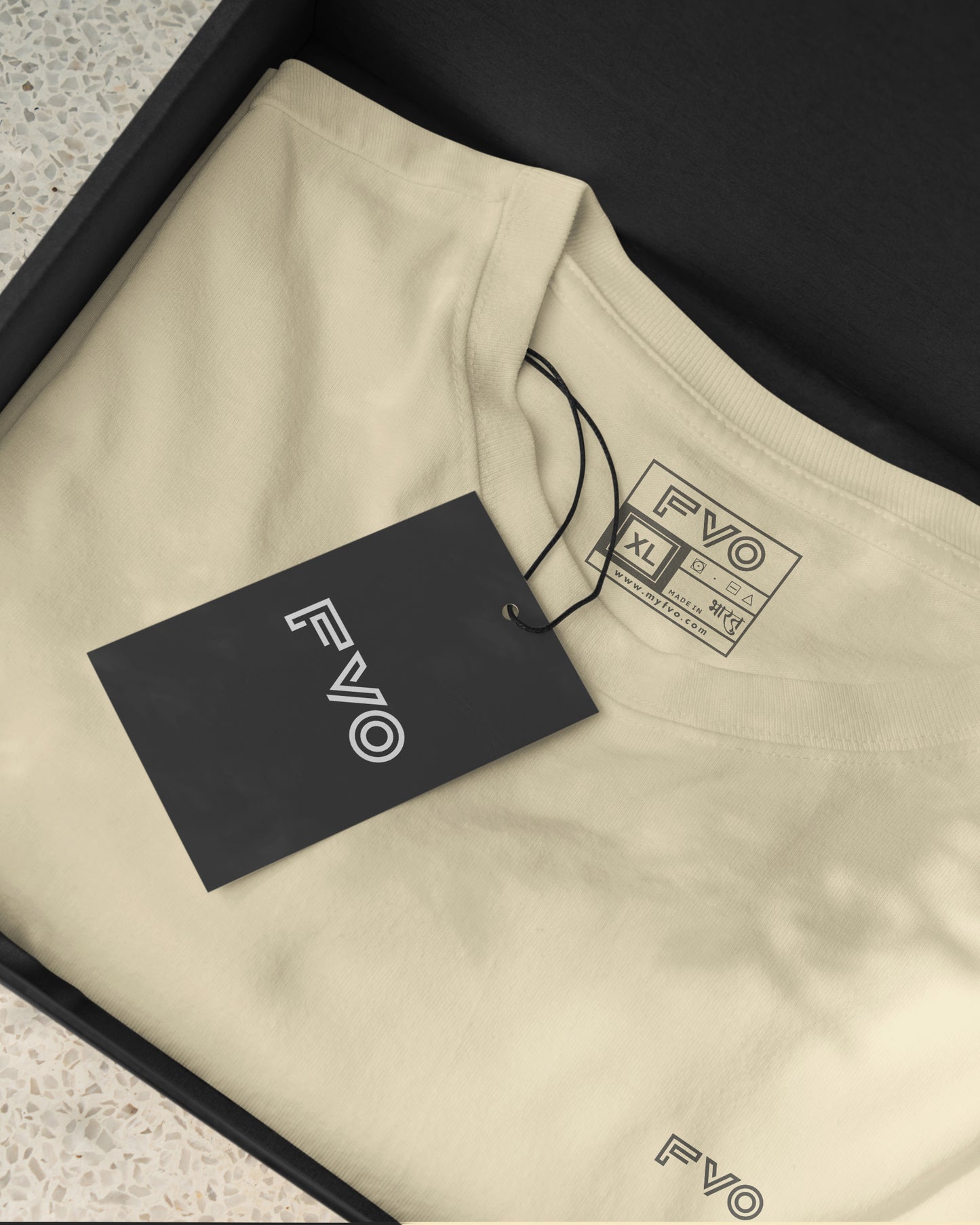 FVO Men's Logo Printed Round Neck Cotton Cream T-shirt.