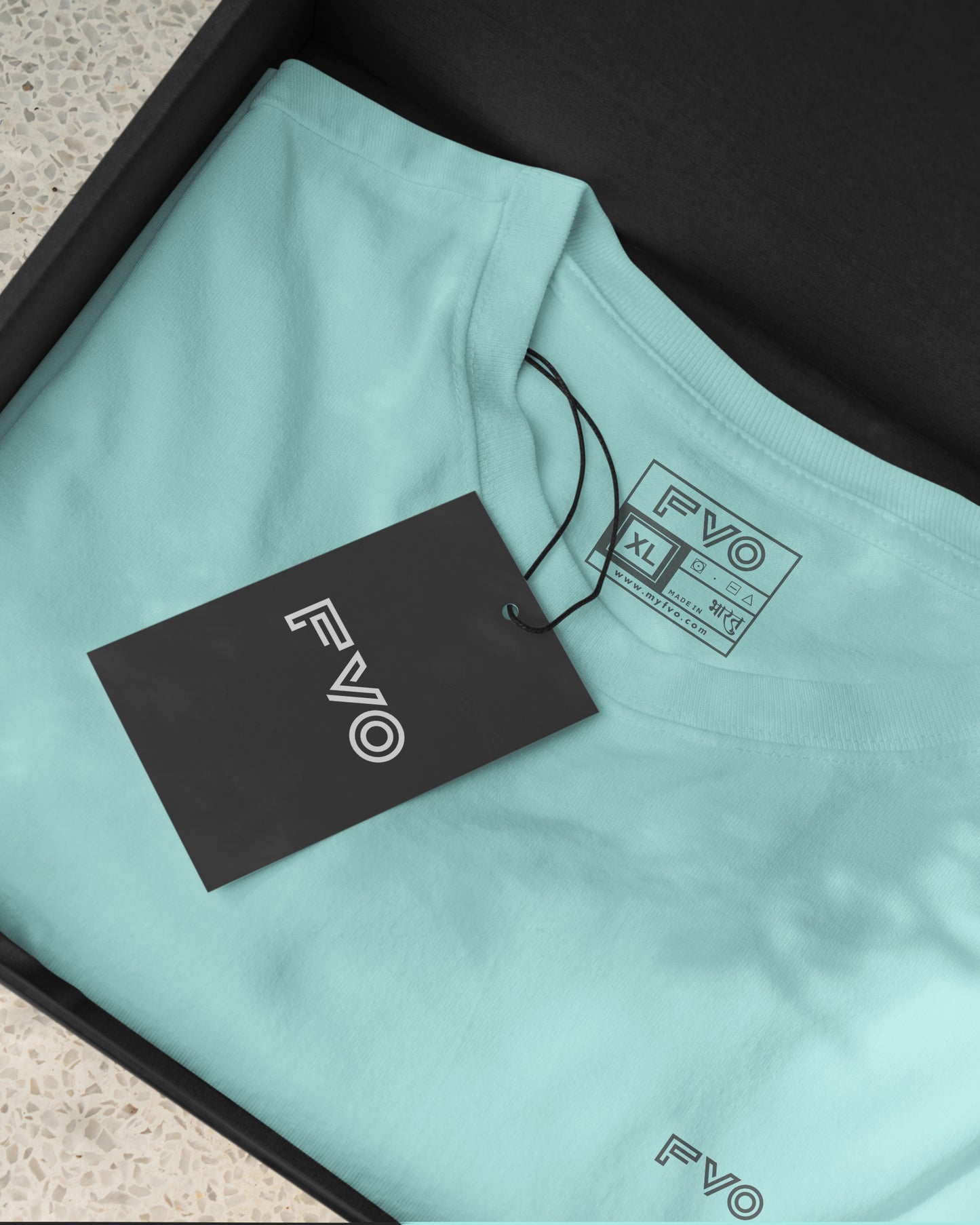 FVO Men's Logo Printed Round Neck Cotton Sky T-shirt.