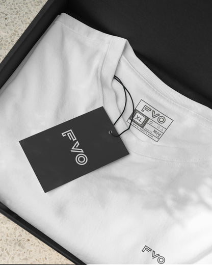 FVO Men's Logo Printed Round Neck Cotton White T-shirt.