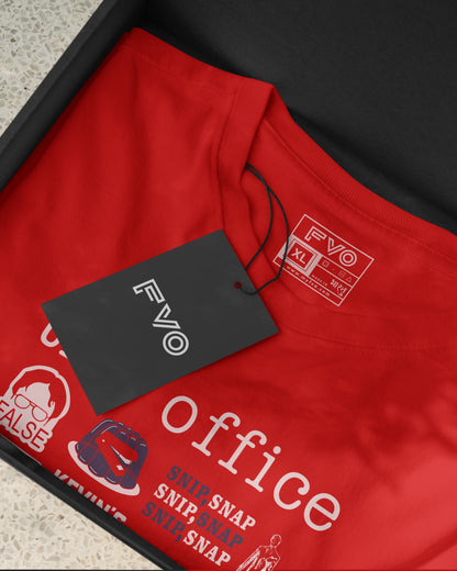 FVO Printed half sleeve round neck cotton Office red t-shirt.