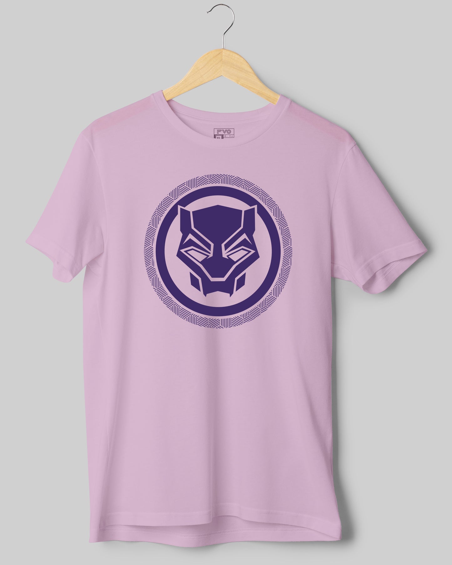 FVO Printed half sleeve round neck cotton Outer Black Panther Logo Purple t-shirt.