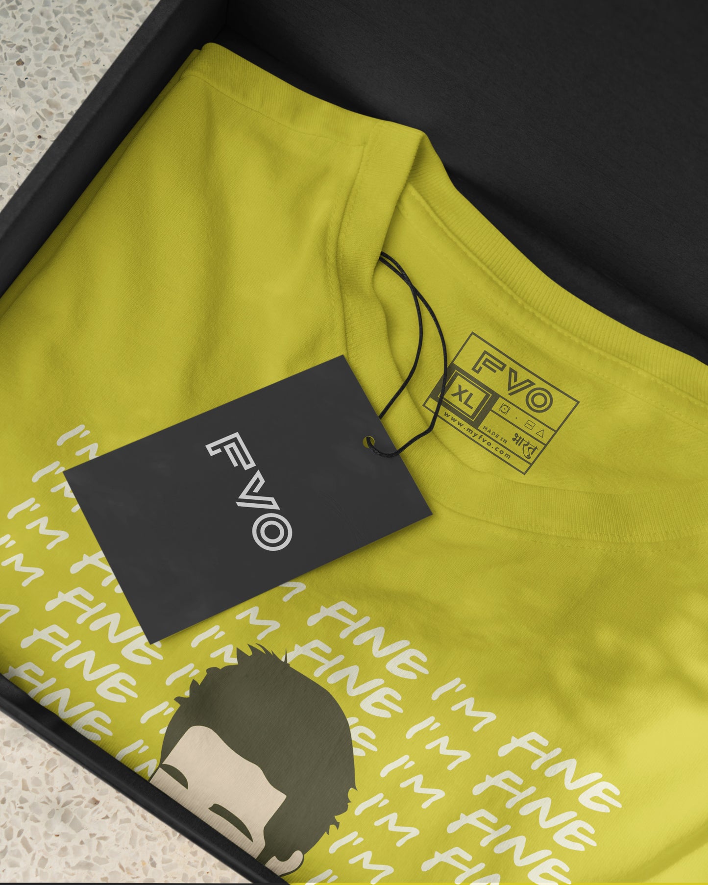 FVO Printed half sleeve round neck cotton I AM FINE Lemon t-shirt.