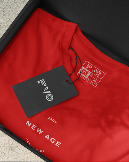 FVO Printed half sleeve round neck cotton New Age Red t-shirt.